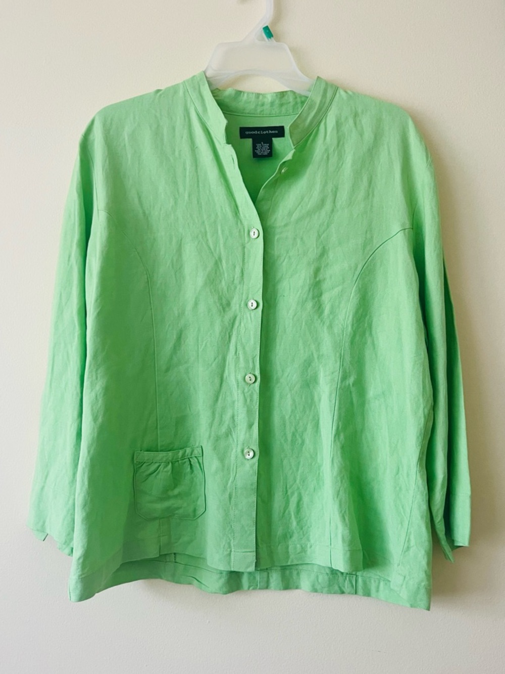 Good clothes linen blend button down blouse long sleeve lime green large